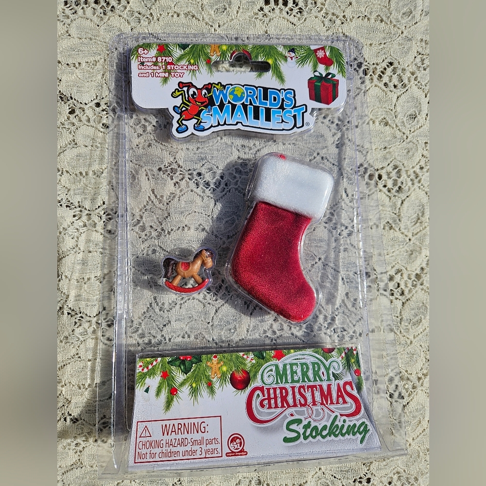NEW World's Smallest Merry Christmas Stocking with Rocking Horse Collectible